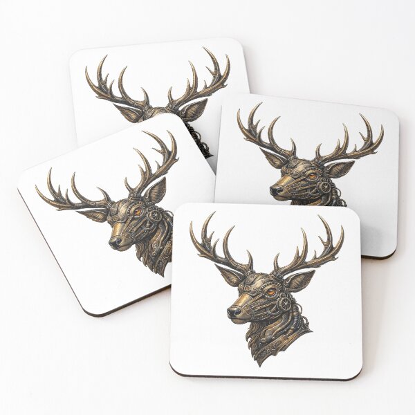 Item preview, Steampunk Mechanical Stag – Brass Cyber Deer Portrait designed and sold by Papier Atelier Art.