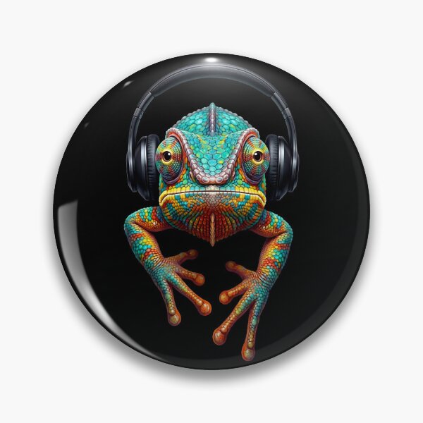 Item preview, DJ Chameleon - Colorful Lizard Listening to Music with Headphones designed and sold by Tiny-roar-studio.