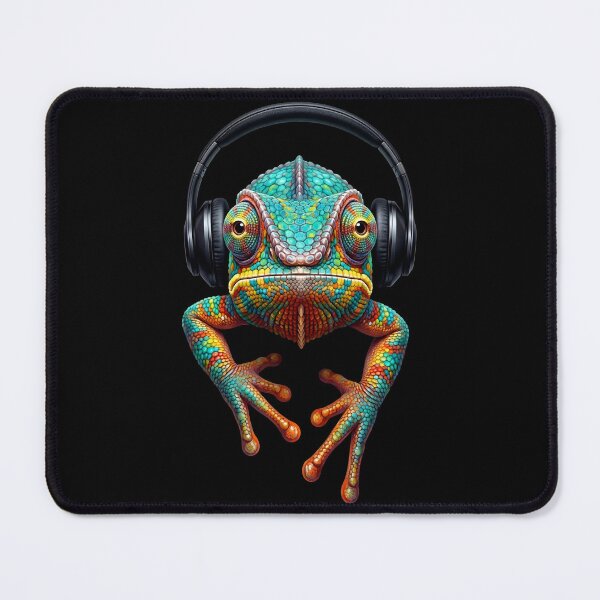 Item preview, DJ Chameleon - Colorful Lizard Listening to Music with Headphones designed and sold by Tiny-roar-studio.