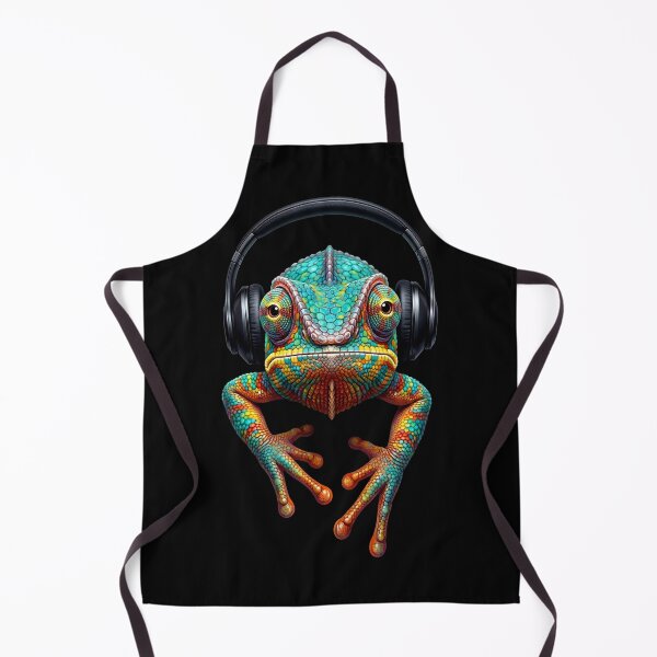 Item preview, DJ Chameleon - Colorful Lizard Listening to Music with Headphones designed and sold by Tiny-roar-studio.