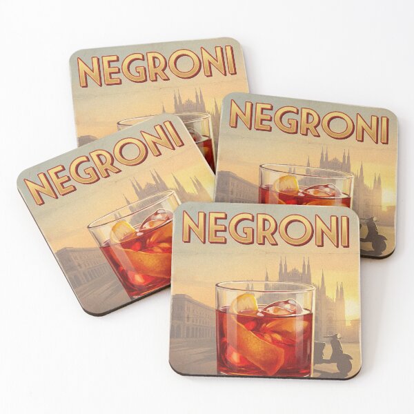 Item preview, NEGRONI ITALIAN SUNSET IN A GLASS Vintage 1950s Milan Rooftop Cocktail Poster designed and sold by Cozy-Old-Pub.