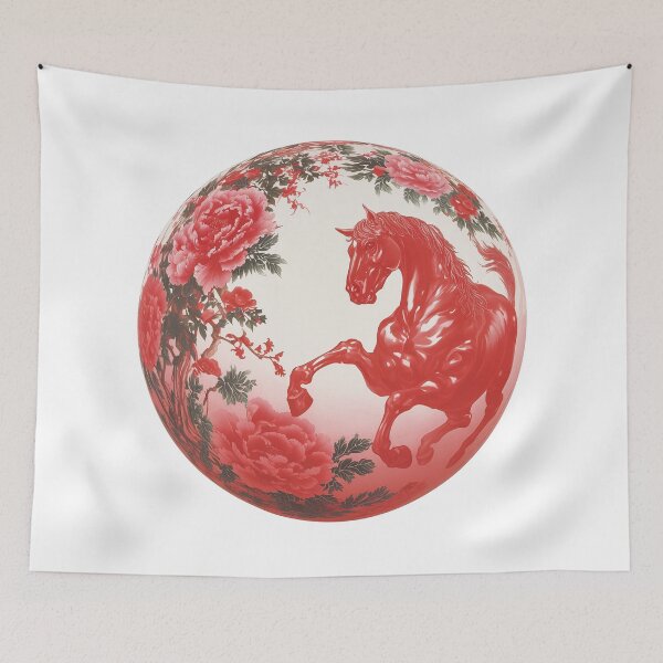Item preview, Red Chinese Zodiac Horse And Peonies designed and sold by bubblegoth.