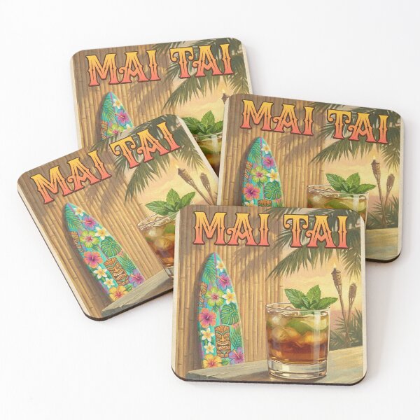 Item preview, MAI TAI TIKI SUNSET MAGIC Vintage 1950s California Surf Bar Cocktail Poster designed and sold by Cozy-Old-Pub.
