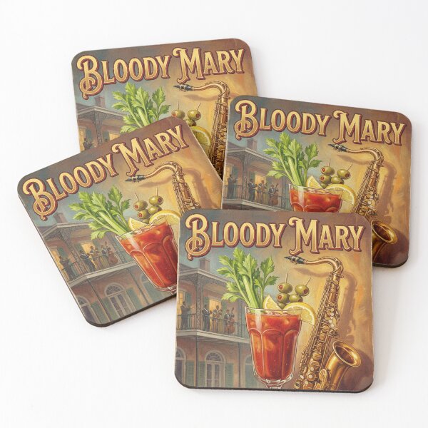 Item preview, BLOODY MARY SPICY MORNING CURE Vintage 1950s New Orleans Jazz Brunch Poster designed and sold by Cozy-Old-Pub.