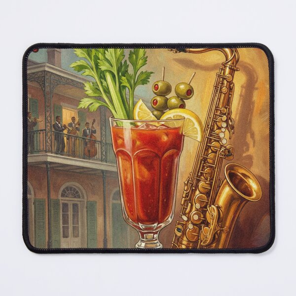 Item preview, BLOODY MARY SPICY MORNING CURE Vintage 1950s New Orleans Jazz Brunch Poster designed and sold by Cozy-Old-Pub.