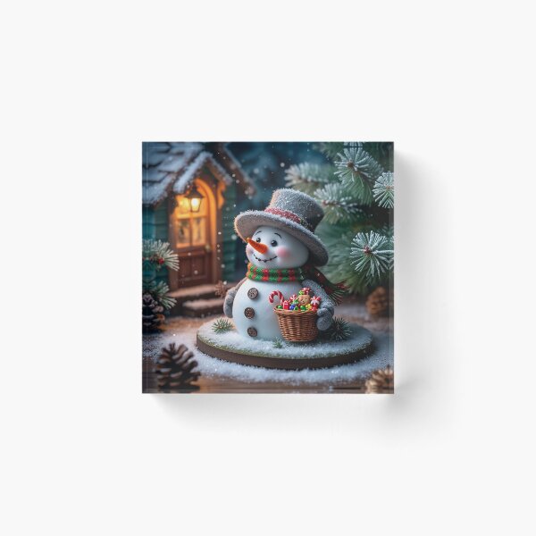 Item preview, Cute Snowman With Christmas Basket in Cozy Winter Scene designed and sold by AmetistLight.