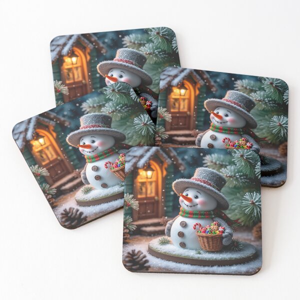 Item preview, Cute Snowman With Christmas Basket in Cozy Winter Scene designed and sold by AmetistLight.