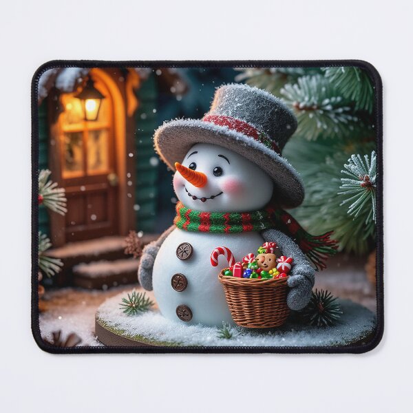 Item preview, Cute Snowman With Christmas Basket in Cozy Winter Scene designed and sold by AmetistLight.