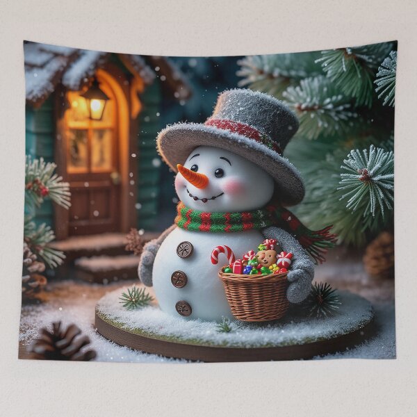 Item preview, Cute Snowman With Christmas Basket in Cozy Winter Scene designed and sold by AmetistLight.