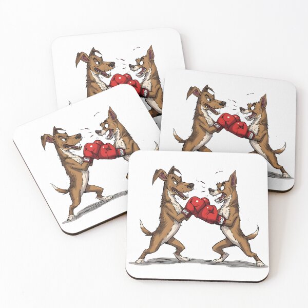 Item preview, Two fierce cartoon dogs wearing red boxing gloves facing each other in a heated rivalry stance illustrated in bold dynamic comic style artwork designed and sold by ArtPetrenko90.