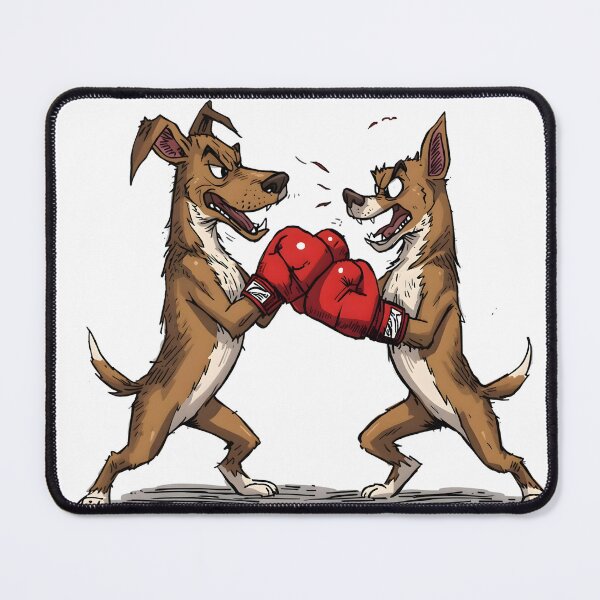 Item preview, Two fierce cartoon dogs wearing red boxing gloves facing each other in a heated rivalry stance illustrated in bold dynamic comic style artwork designed and sold by ArtPetrenko90.