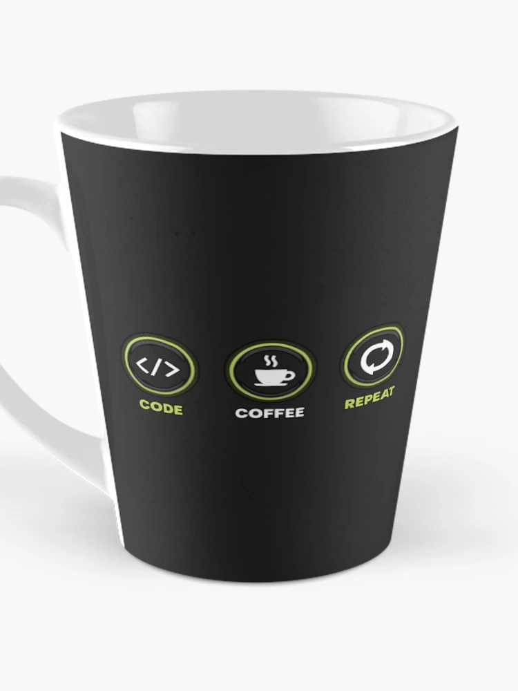 Thumbnail 3 of 4, Coffee Mug, Code Coffee Repeat – Neon Programmer Routine Design designed and sold by Glam-Spot.