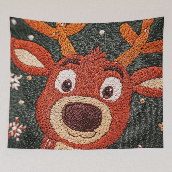 Item preview, Cozy needlework Christmas Reindeer – Cute Nordic Embroidery Artwork designed and sold by MiraLumeStudio.