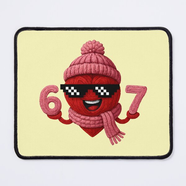 Item preview, 67 Meme Cool Faux Yarn Red Heart with Winter Pink Hat and Scarf Holding 6 7 designed and sold by DemureArtsy.
