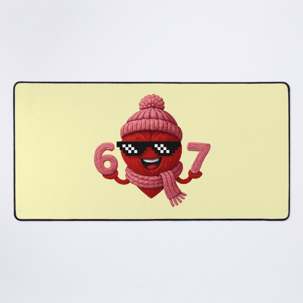 Item preview, 67 Meme Cool Faux Yarn Red Heart with Winter Pink Hat and Scarf Holding 6 7 designed and sold by DemureArtsy.