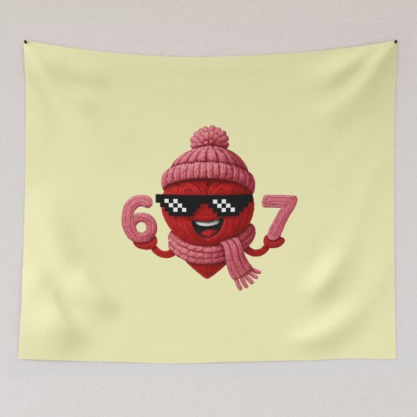 Item preview, 67 Meme Cool Faux Yarn Red Heart with Winter Pink Hat and Scarf Holding 6 7 designed and sold by DemureArtsy.