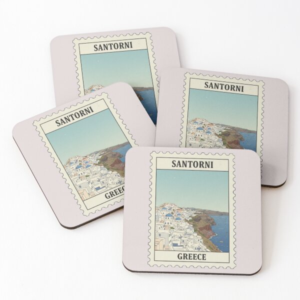 Item preview, Vintage santorini greece travel stamp designed and sold by allaboutstamps.