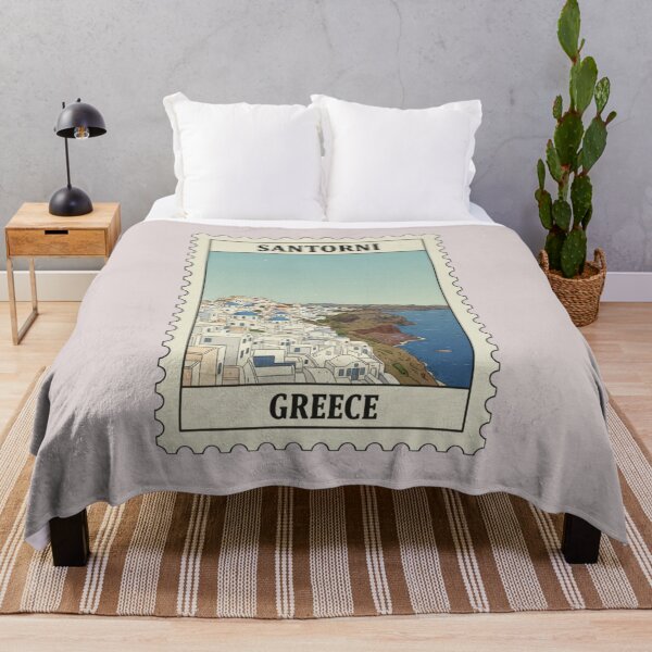 Item preview, Vintage santorini greece travel stamp designed and sold by allaboutstamps.