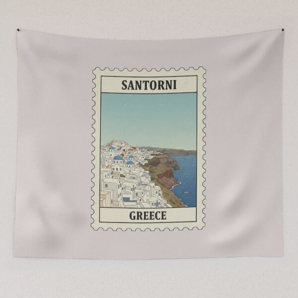 Item preview, Vintage santorini greece travel stamp designed and sold by allaboutstamps.