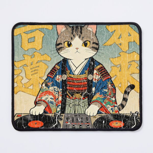 Item preview, Japanese DJ Kitty Cat (vintage distressed look) designed and sold by ROBOTFACE T-Shirts.