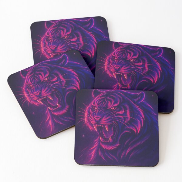Item preview, Neon Cyber Tiger – Aggressive Glowing Vaporwave Beast Art designed and sold by GolabMagic.