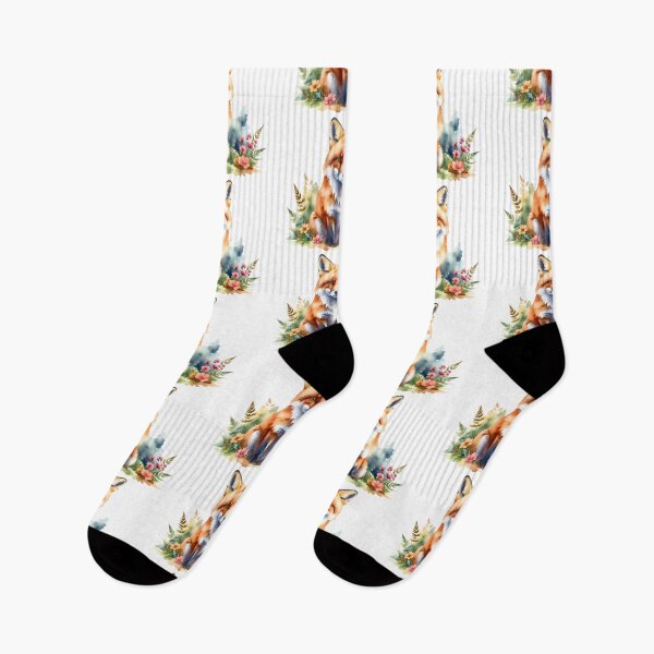 Item preview, Watercolor Fox with Flowers – Cute Forest Art designed and sold by Rutvain.