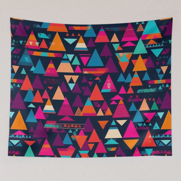 Item preview, Vibrant Geometric Triangle Pattern – Neon Retro Shapes on Dark Background designed and sold by CraftedHome.
