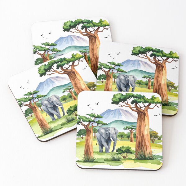 Item preview, Elephant in Sunny Savannah Landscape designed and sold by Rutvain.