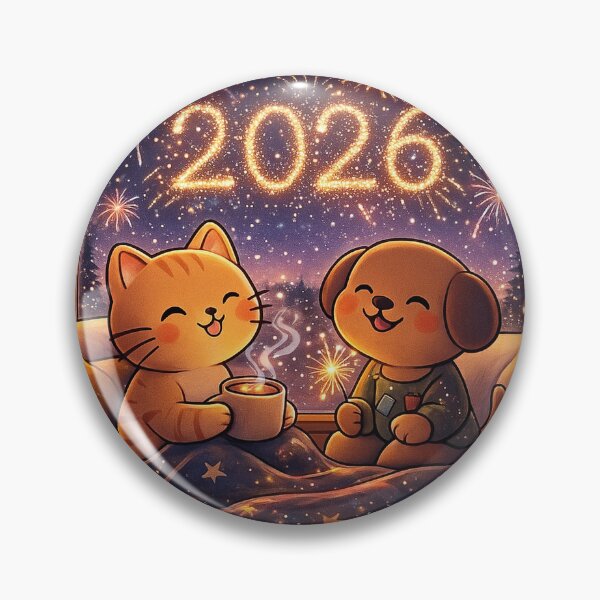 Item preview, Fireworks Window View – Cute Cat and Dog New Year 2026 Cozy Cartoon Design designed and sold by StyleLap.