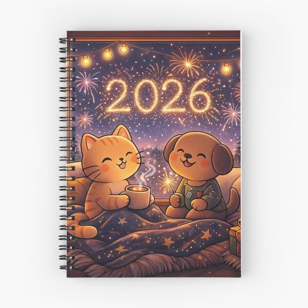 Item preview, Fireworks Window View – Cute Cat and Dog New Year 2026 Cozy Cartoon Design designed and sold by StyleLap.