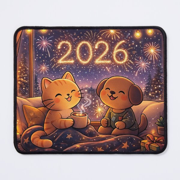 Item preview, Fireworks Window View – Cute Cat and Dog New Year 2026 Cozy Cartoon Design designed and sold by StyleLap.