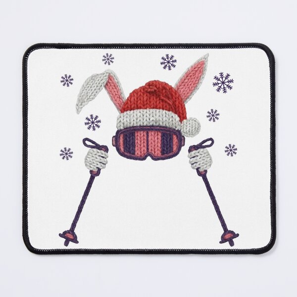 Item preview, Faux yarn skiing rabbit with Santa hat winter humor designed and sold by HandicraftArt.