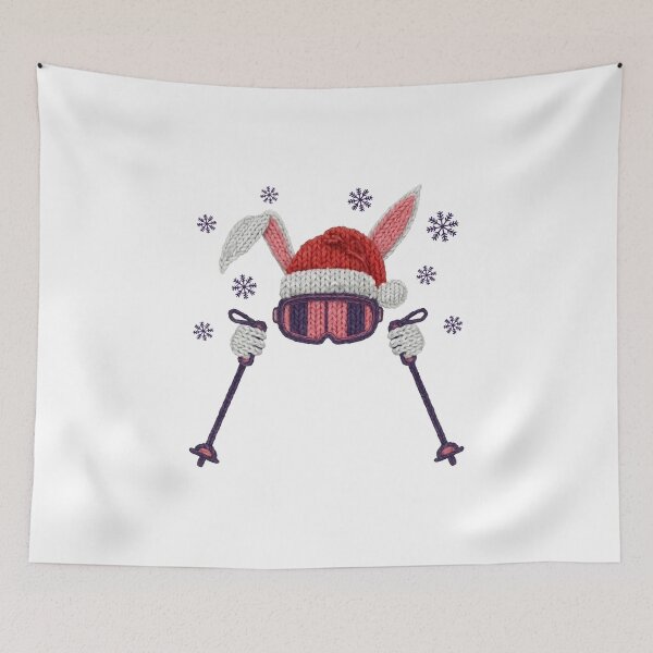 Item preview, Faux yarn skiing rabbit with Santa hat winter humor designed and sold by HandicraftArt.
