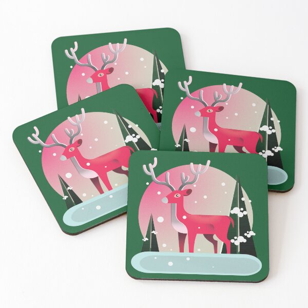 Item preview, Red Reindeer Christmas Vector Illustration with Holiday Pine Trees designed and sold by Pics'Elle Creations.