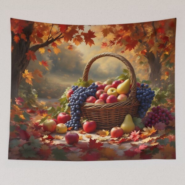 Item preview, A basket overflowing with food in autumn designed and sold by Djantrix.