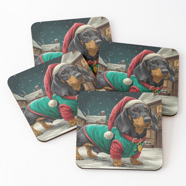 Item preview, Christmas Dachshund in Snowy Village designed and sold by PetsArt.