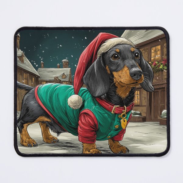 Item preview, Christmas Dachshund in Snowy Village designed and sold by PetsArt.