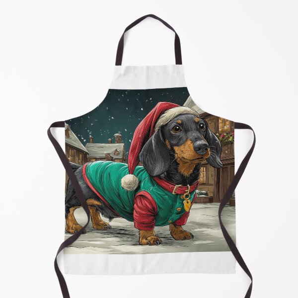 Item preview, Christmas Dachshund in Snowy Village designed and sold by PetsArt.