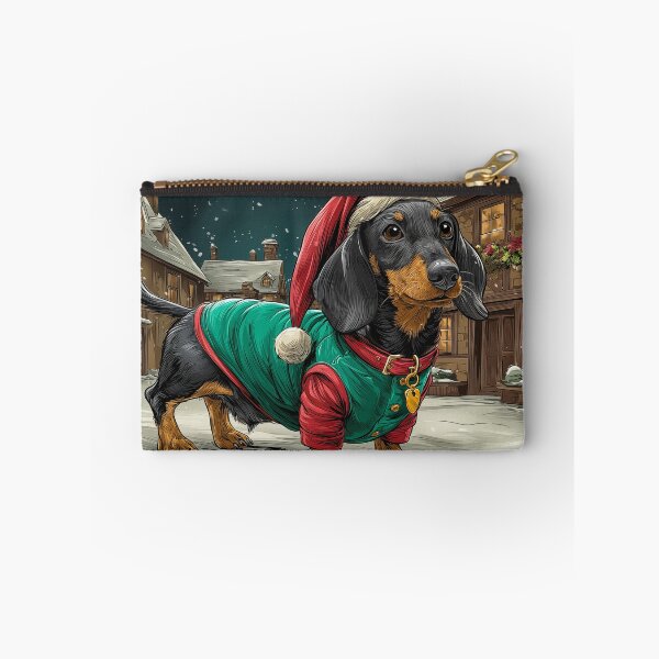Item preview, Christmas Dachshund in Snowy Village designed and sold by PetsArt.