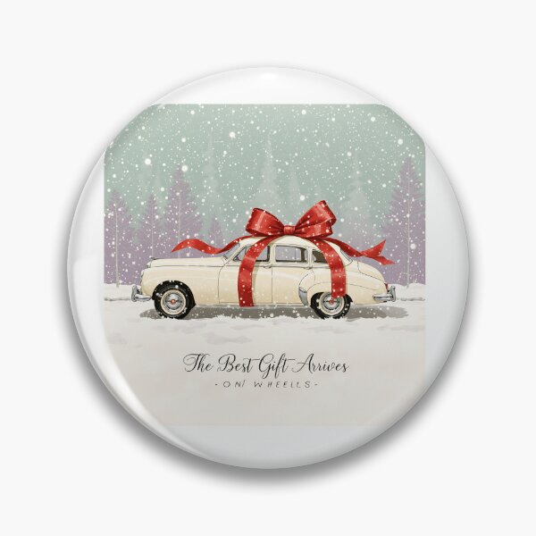 Item preview, Gift-themed vintage car with a large bow in a snowy winter scene designed and sold by SpaceartLilu.