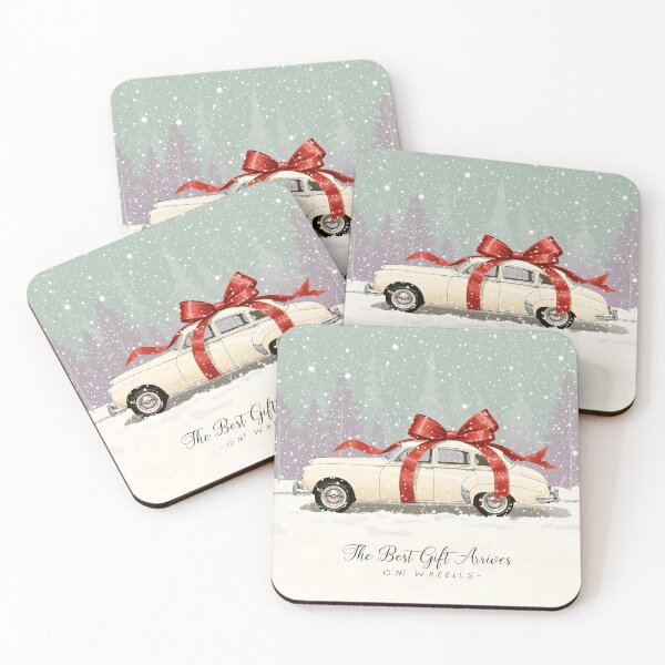 Item preview, Gift-themed vintage car with a large bow in a snowy winter scene designed and sold by SpaceartLilu.