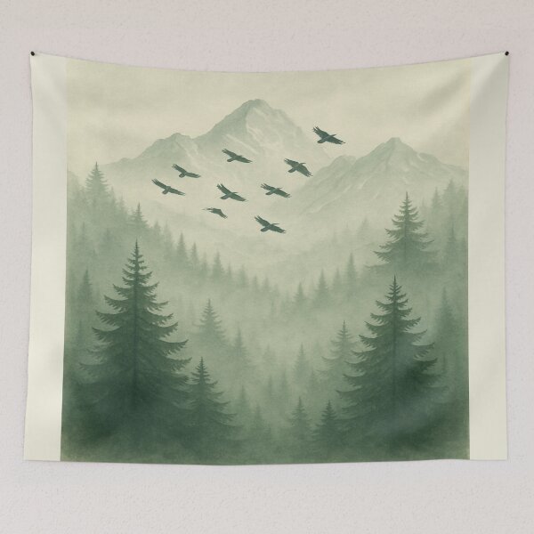 Item preview, Misty Forest with Mountains and Ravens designed and sold by LADDdesign.