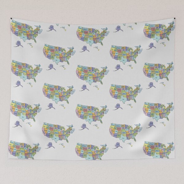 Item preview, Colorful USA Map – Handwritten State Names designed and sold by mashmosh.