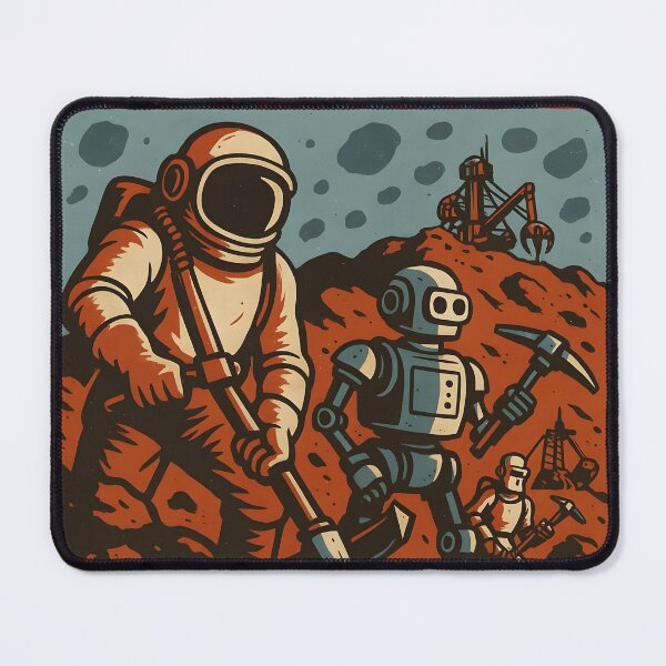 Item preview, Retro Sci-Fi Mining Poster with Astronauts and Robots. designed and sold by The-T-In-Retro.