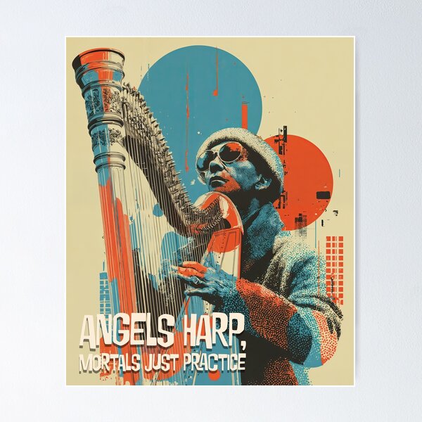 Item preview, Urban Strings: Harp Harmony in Halftone designed and sold by ForeverPrintsOK.