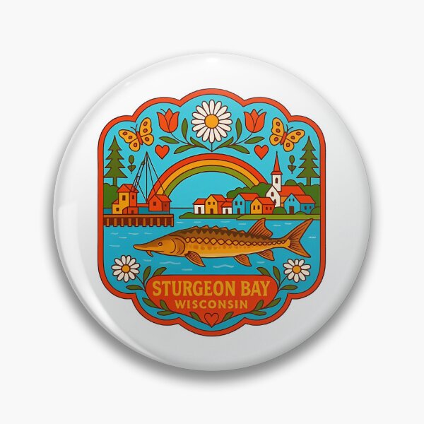 Item preview, Sturgeon Bay Wisconsin Fish and Harbor Scene – Hope for Wildlife Scandinavian Folk Art by heidiannemorris © designed and sold by FOLK ART FUSION.
