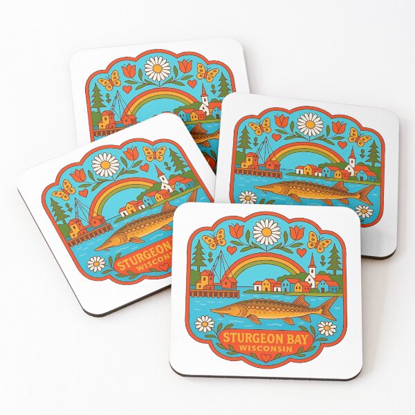 Item preview, Sturgeon Bay Wisconsin Fish and Harbor Scene – Hope for Wildlife Scandinavian Folk Art by heidiannemorris © designed and sold by FOLK ART FUSION by heidiannemorris.