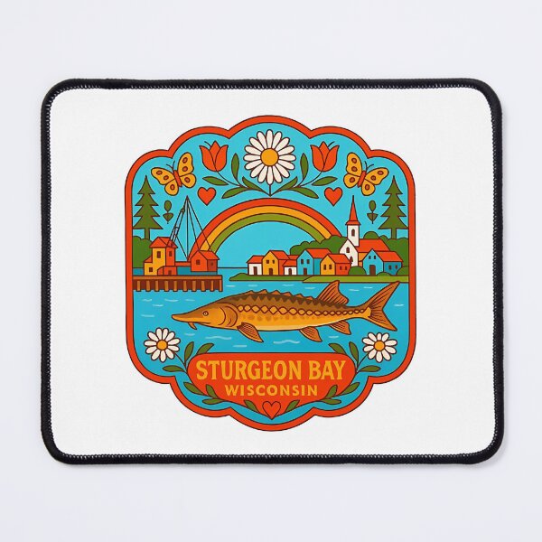 Item preview, Sturgeon Bay Wisconsin Fish and Harbor Scene – Hope for Wildlife Scandinavian Folk Art by heidiannemorris © designed and sold by FOLK ART FUSION by heidiannemorris.