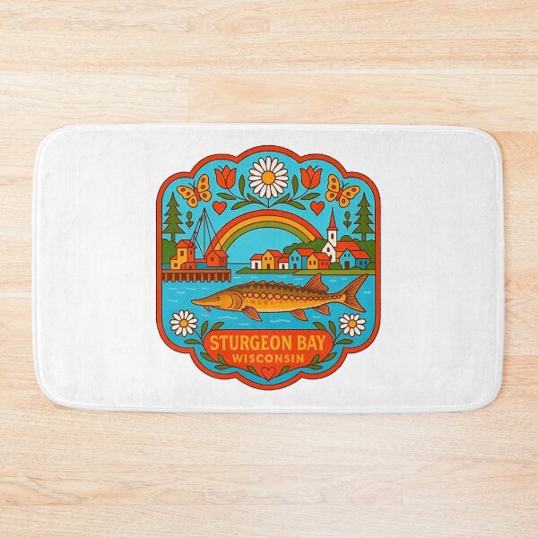 Item preview, Sturgeon Bay Wisconsin Fish and Harbor Scene – Hope for Wildlife Scandinavian Folk Art by heidiannemorris © designed and sold by FOLK ART FUSION by heidiannemorris.