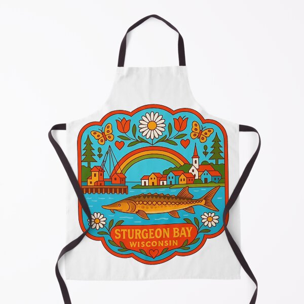 Item preview, Sturgeon Bay Wisconsin Fish and Harbor Scene – Hope for Wildlife Scandinavian Folk Art by heidiannemorris © designed and sold by FOLK ART FUSION by heidiannemorris.